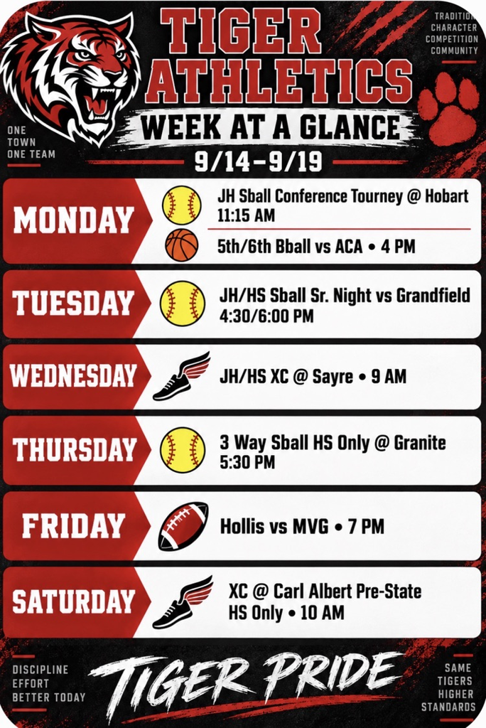 Tiger Athletics Week at a Glance 9/14-9/19