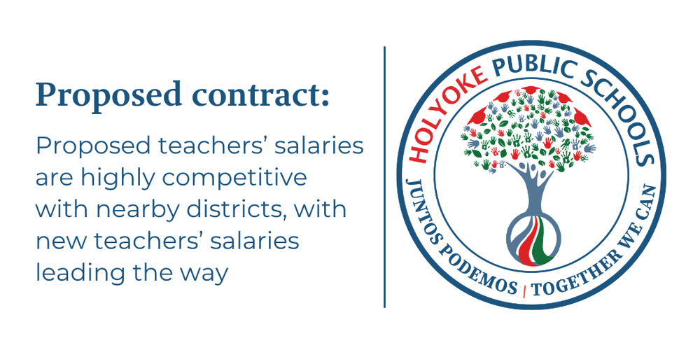 HPS logo with text: Proposed teachers' salaries are highly competitive with nearby districts, with new teachers' salaries leading the way