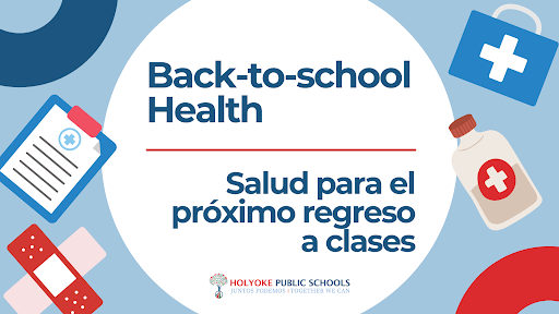 Blue background with text "Back-to-school Health"