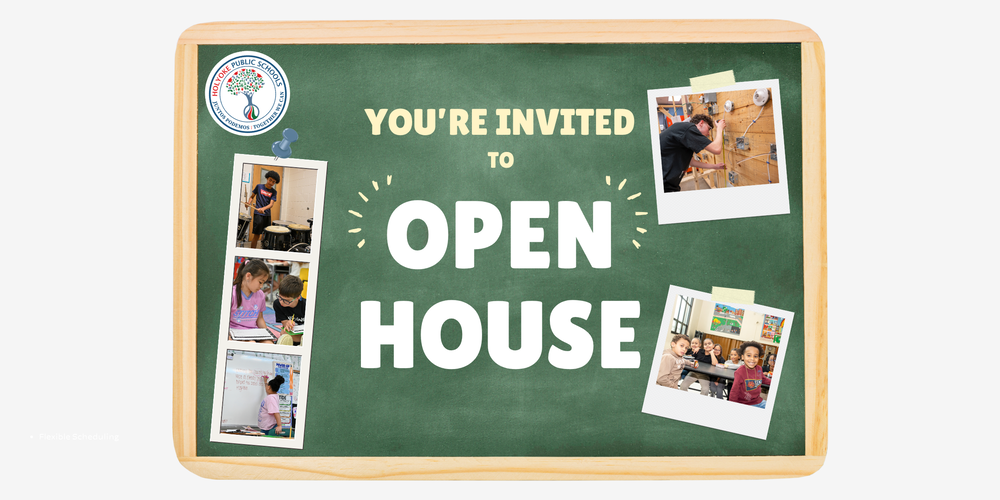 graphic that reads "you're invited to open house"