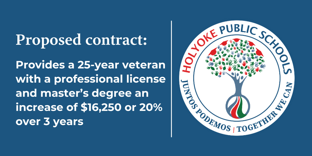 HPS logo with text: Proposed contract provides a 25-year veteran with a professional license and master's degree an increase of $16,250 or 20% over 3 years