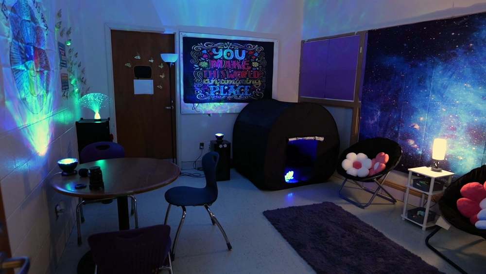 Comfortable furniture in a room with low lights