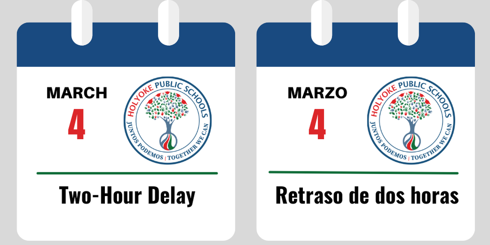 calendar page showing two-hour delay on March 4
