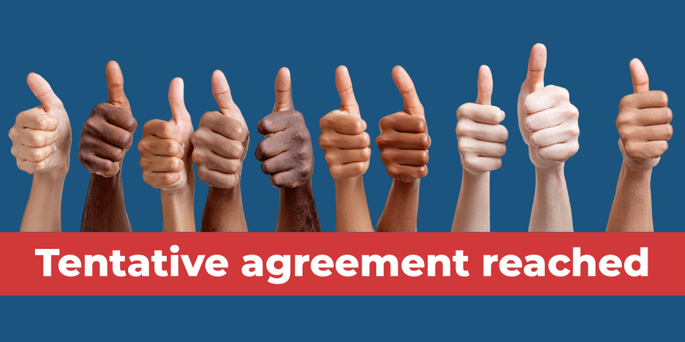 10 hands with thumbs up, with text: Tentative agreement reached