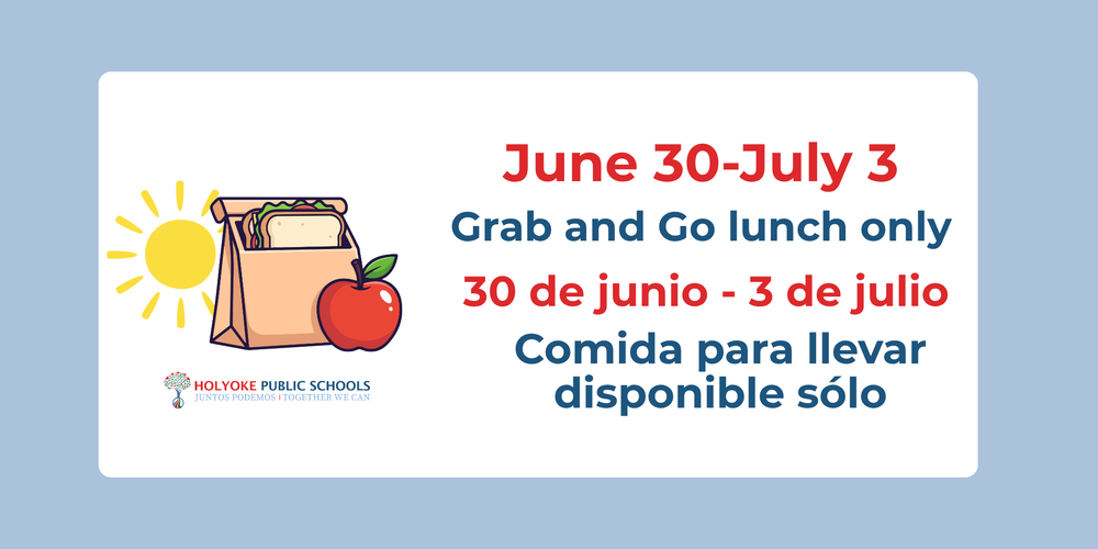 graphic that has a brown bag lunch that reads grab and go lunch only june 30-july 3