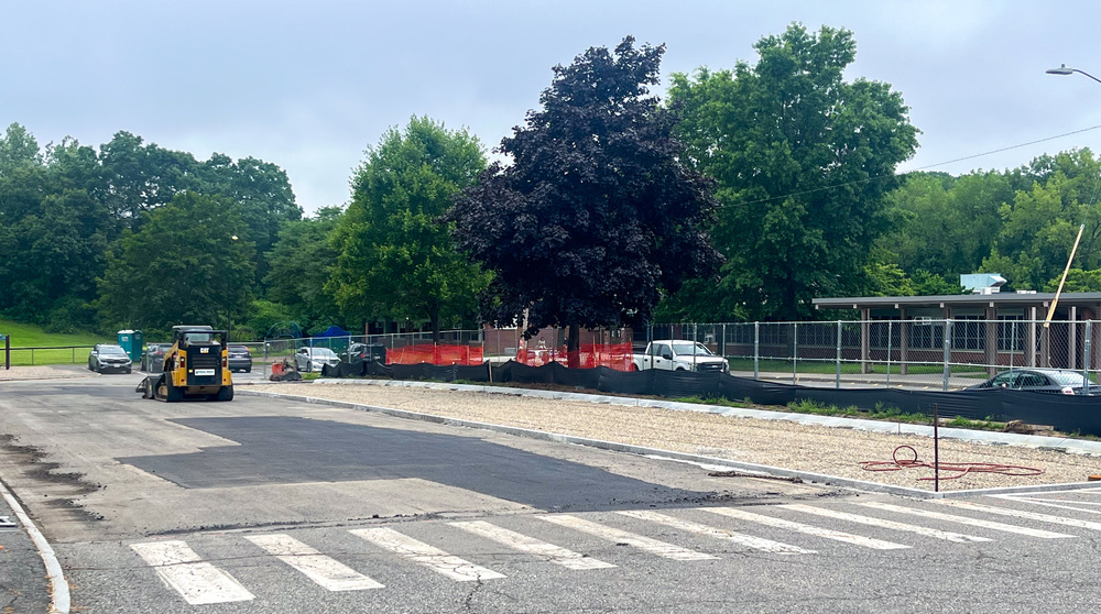 Sullivan School parking lot under construction with a new permeable foundation for water to flow through