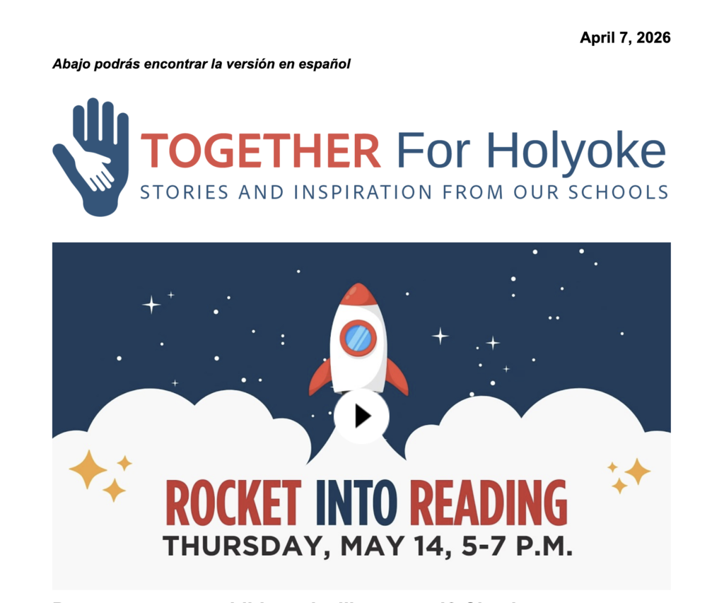 Together for Holyoke Newsletter Banner and Rocket Into Reading graphic