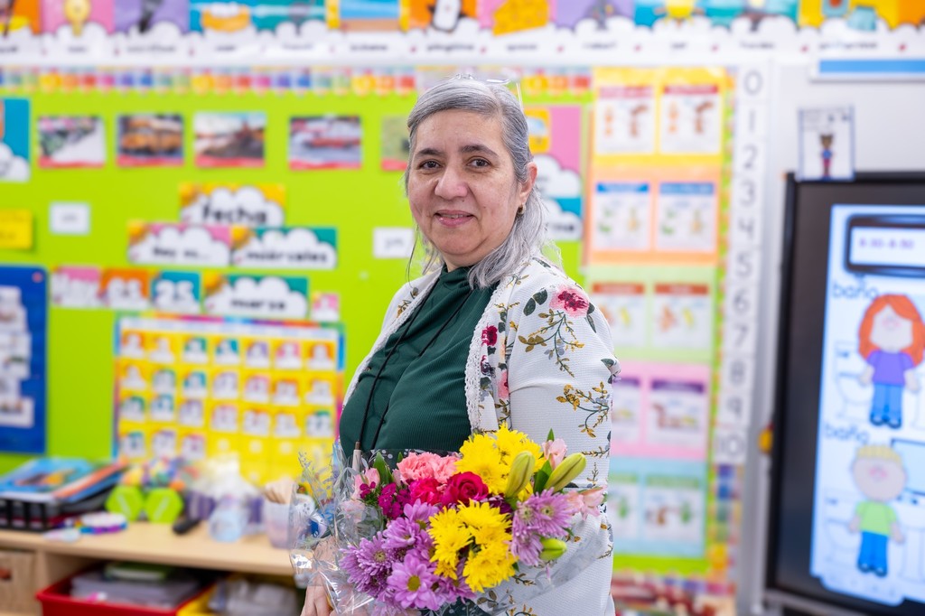 Woman holding colorful bouquet 