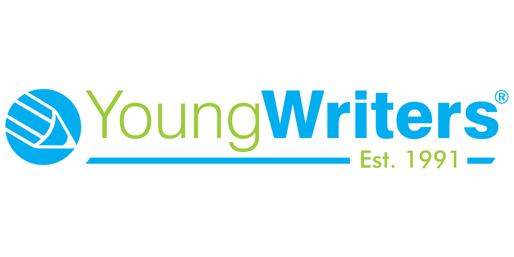 blue and green logo for young writers organization reading "young writers est. 1991"