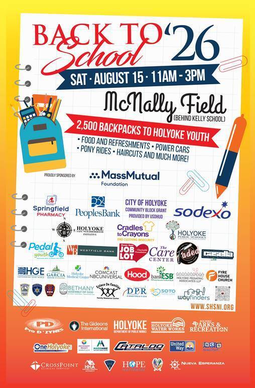 flyer for a back to school backpack event in english