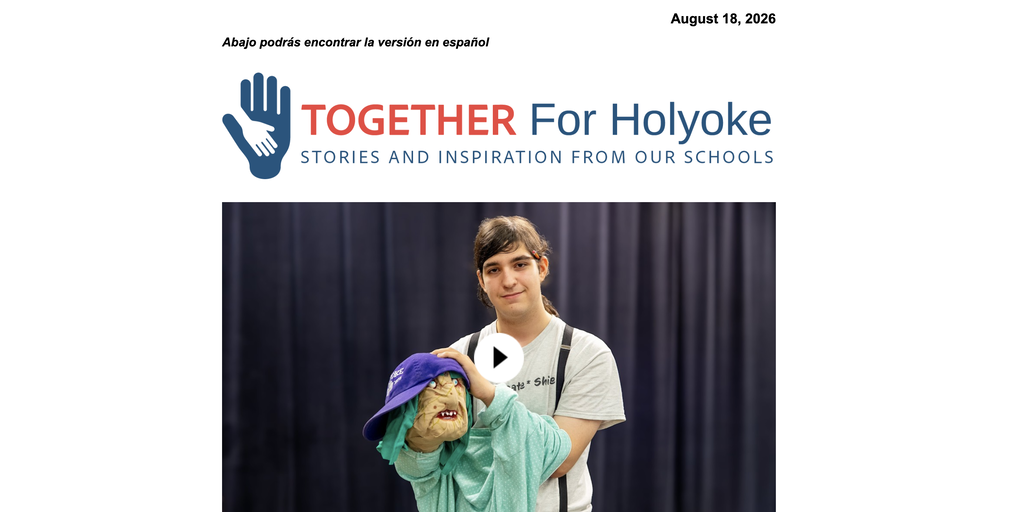 Together for Holyoke logo with photo of student holding a puppet