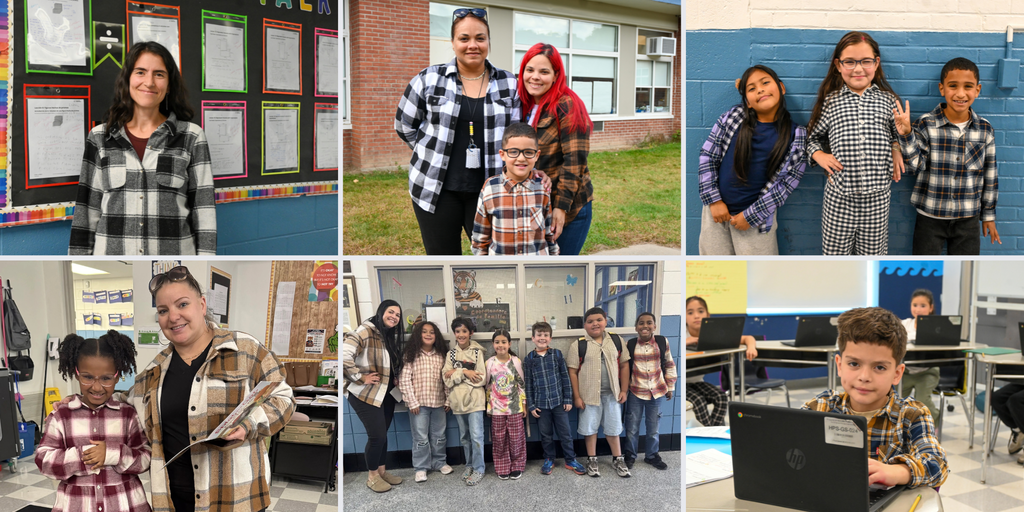 Collage of students and staff wearing flannels