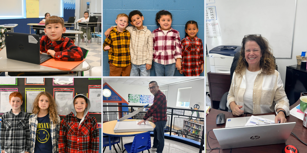 Collage of students and staff wearing flannels