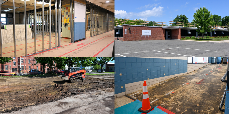 collage of construction photos from school