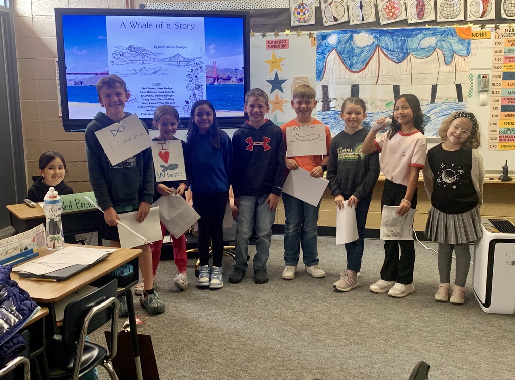 The 2nd grade students in Mrs. Pelle's reading class put on a readers theatre play called “A Whale of Story." They focused on their vocal expressions and their reading skills. They also got to use their creativity by making their setting backdrop. 