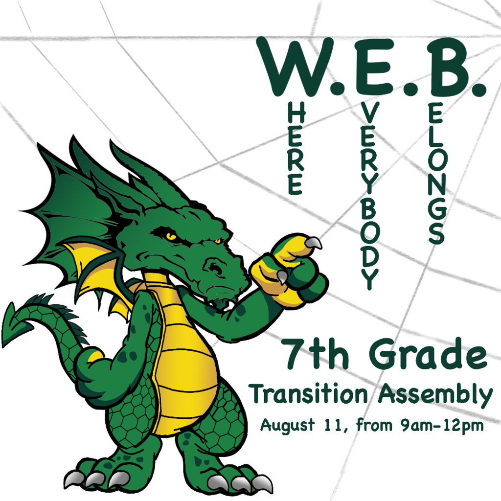 There will be a transition assembly for all 7th grade students at the JR/SR High School on August 11th, from 9am - 12pm. Please come and check out how you belong as part of the Dragon Family. #DragonPride