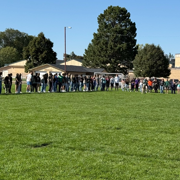students lined up along lines in the grass