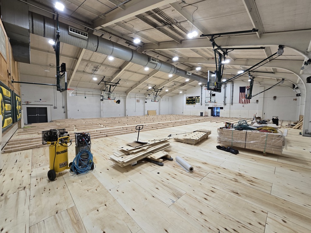 New subfloor installed in old gym