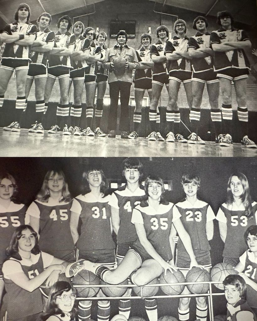 #TBT we are celebrating the Semiquincentennial of the United States and the Sesquicentennial of Colorado. We want to show you what the class of 1976 basketball team looked like. This is how the basketball boys and girls looked 50 years ago. #Dragons #Basketball #HereWeGoDragons