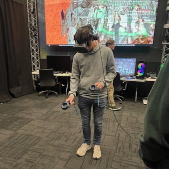 Students using VR headsets. 