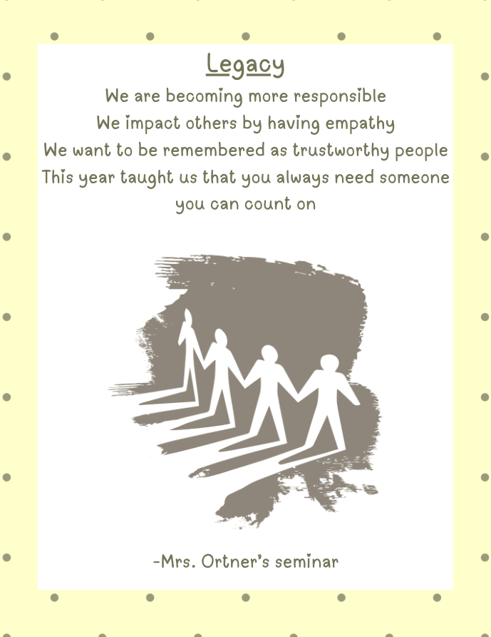The image features a light yellow background with a pattern of small gray dots. In the center, there is a large white rectangle containing both text and a silhouette graphic. The graphic depicts five stylized human figures holding hands, painted in a rough brushstroke style in gray. Above the graphic, centered text in gray provides an inspiring message about responsibility and empathy. Below the graphic is additional text indicating the source of the message.