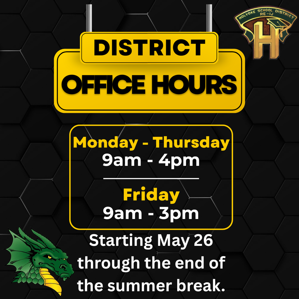 The district office hours will change starting on Tuesday, May 26, 206, for the summer. Monday - Thursday - 9 a.m. to 4 p.m. Friday - 9 a.m. to 3 p.m.