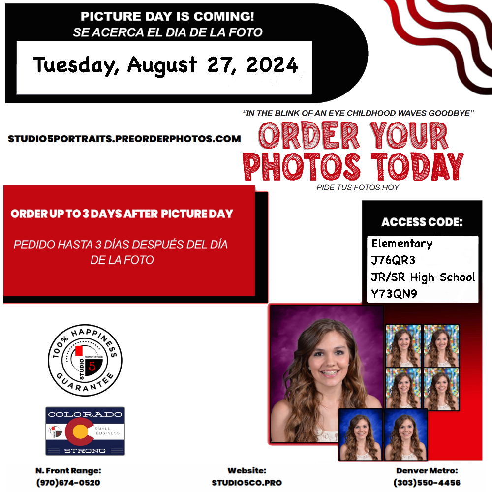 School Picture Day is Tuesday! If you want to order your pictures online follow these links.  Elementary - https://5il.co/2ubad JR/SR High School - https://5il.co/2ubae
