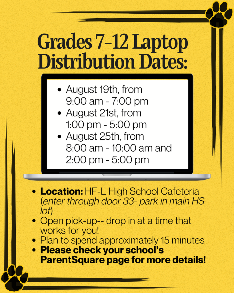 Grades 7-12 Laptop Distribution Flyer