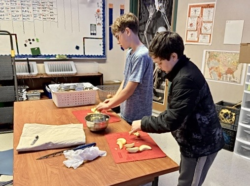 students making applesauce 