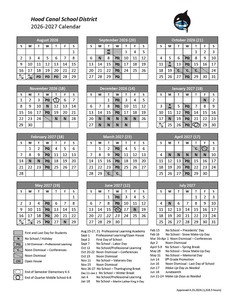 2026-2027 School Calendar
