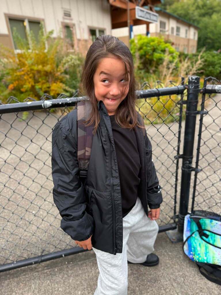 Student being silly, she's so excited for the first day!