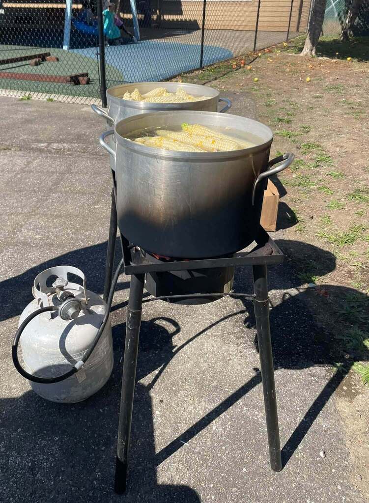The corn is cooking!