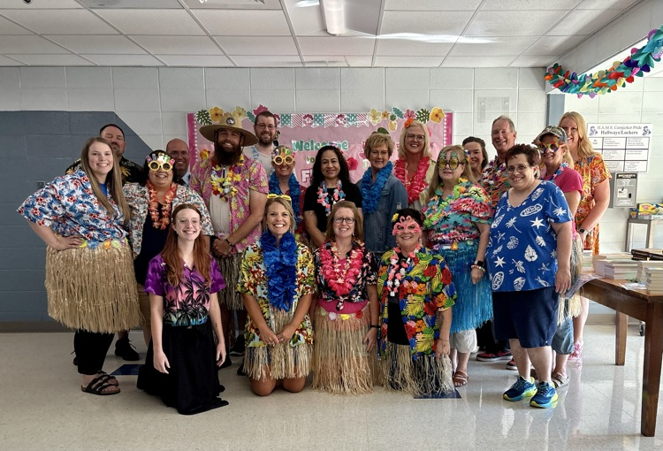HAMS staff was dressed in tropical gear to welcome students to their Luau Open House  