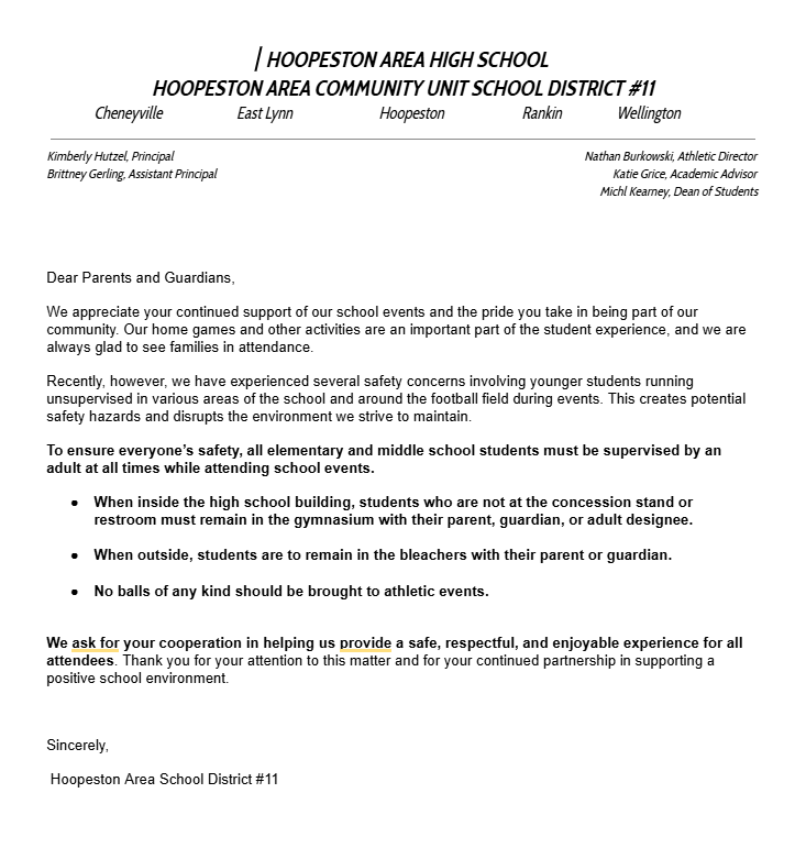 Student Conduct Letter