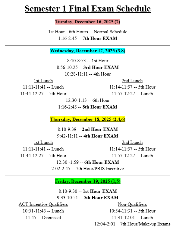Exam Schedule December