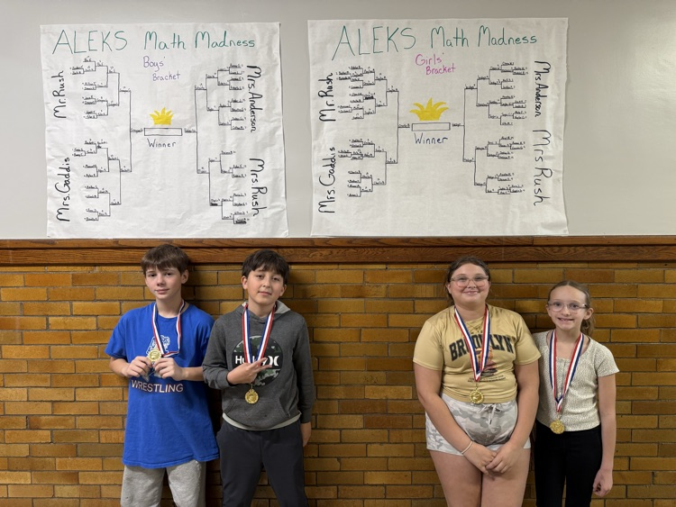 The 5th grade classes have been competing in an ALEKS Math Madness Challenge.   Here are the winners from Mrs. Gaddis and Mrs. Rush's classes!