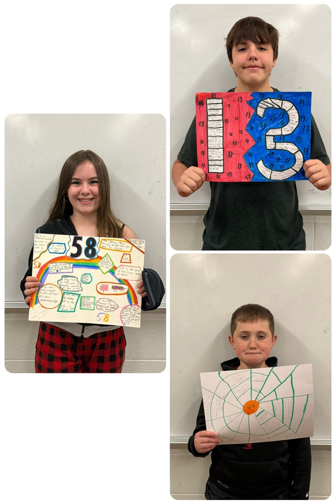 collage of 3 students posing with their lucky number project posters
