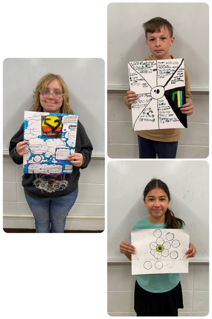 collage of 3 students posing with their lucky number project posters