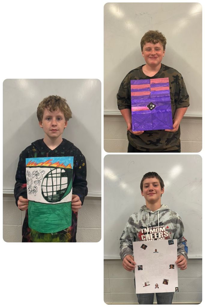 collage of 3 students posing with their lucky number project posters
