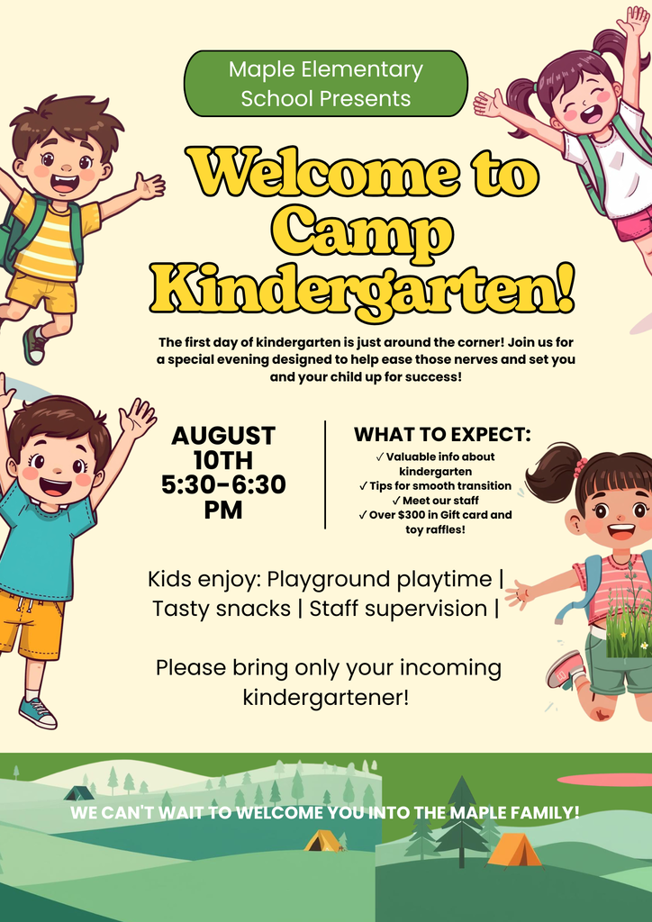 Flier about Kindergarten Round Up August 10th from 5:30-6:30 PM