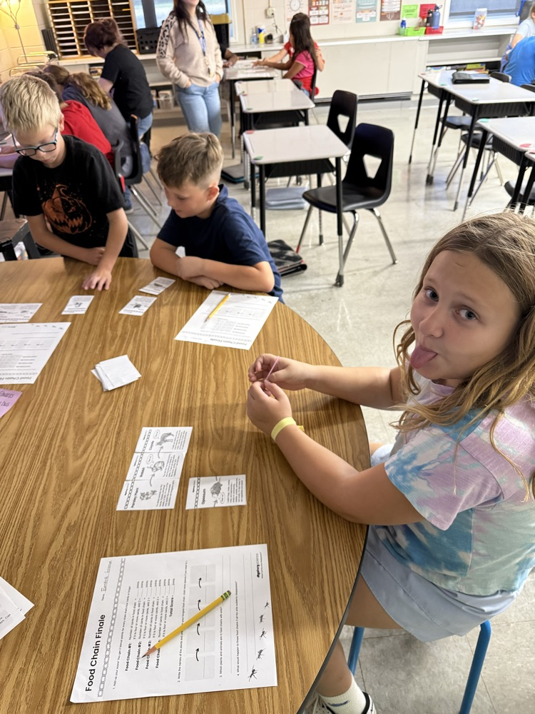 Mr. Rush's classes are learning about food chains by playing a card game where they are trying to build the longest chain!