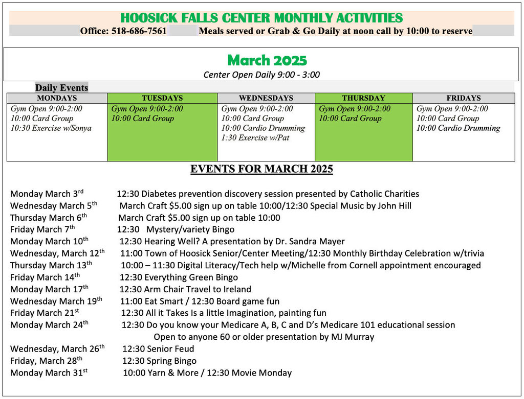 senior center activities march