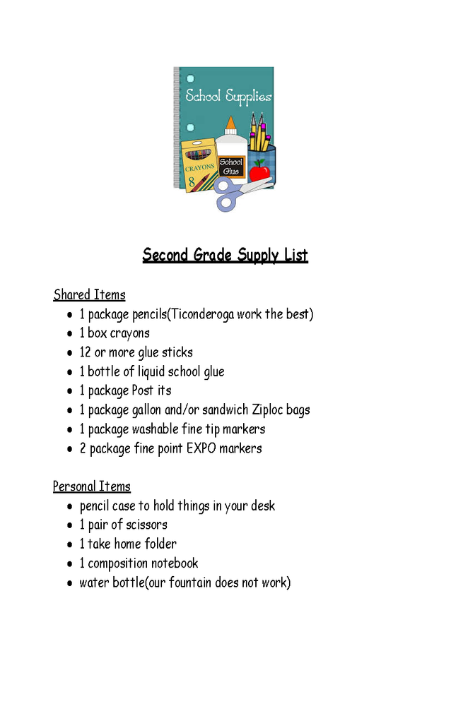 2nd grade supply list flyer