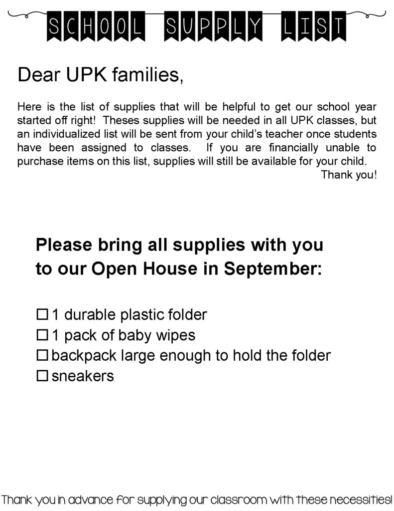 UPK supply list flyer