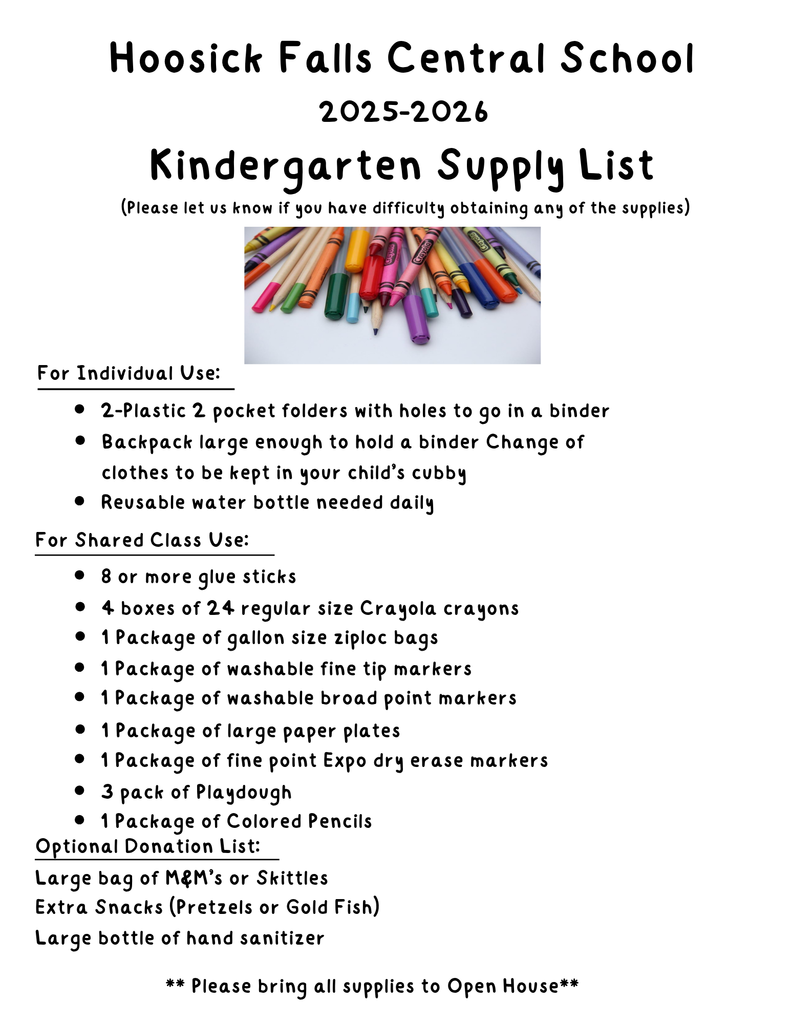 kindergarten supply list flyer