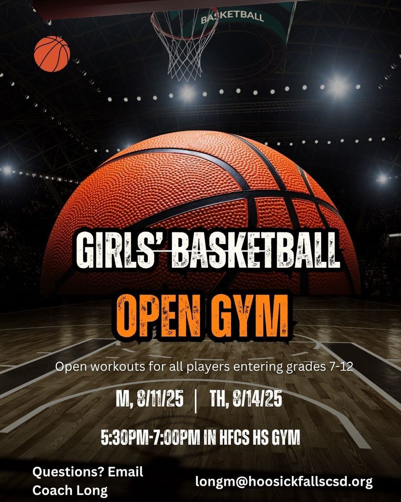 girls basketball open gym flyer for 8/11/25 & 8/14/25