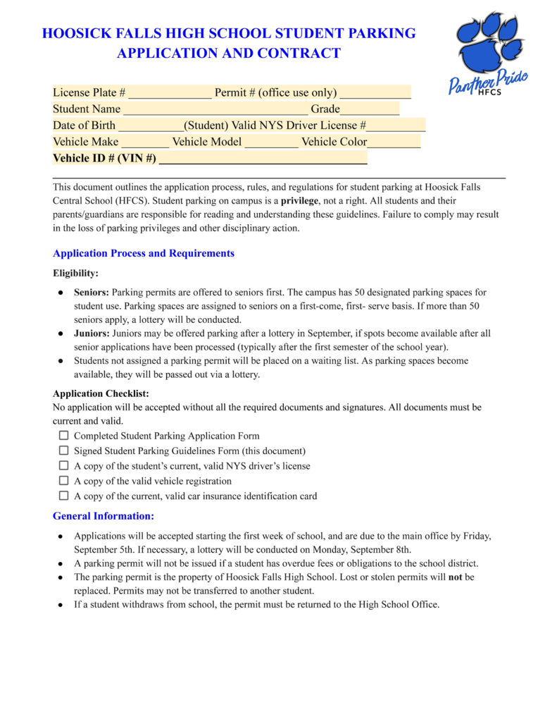 PARKING SPOT APPLICATION FOR STUDENT 25-26, PAGE 1