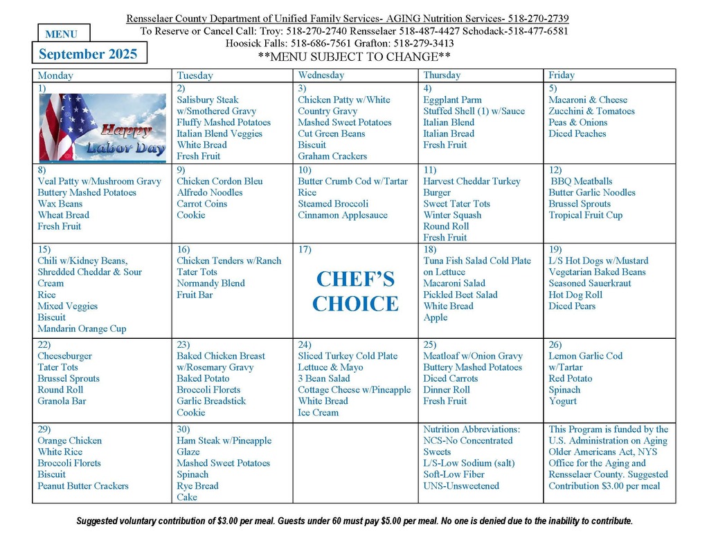 hoosick falls senior center september menu