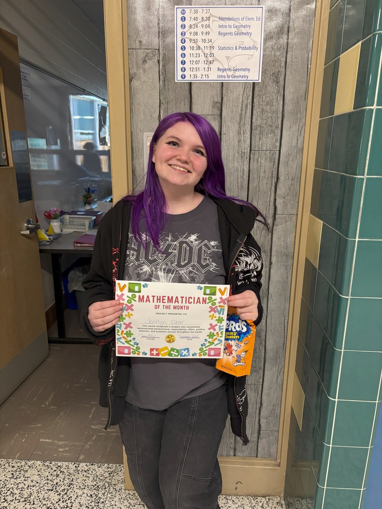 High School Math Teachers, Mrs. Jessica Nelson and Mr. Jacob Trinkle, announced their September 'Mathematicians of the Month' awardees. ➕📐➖✖️📏➗ These awards recognize students who consistently demonstrated perseverance, responsibility, effort, positive behavior, and academic success throughout the month. Intro to Geometry- Graysen Case and Jocelyn Clear Regents Geometry- Brynn Lackey and Liam DeVine Stats and Probability- Lizzy DaRosa Period 7 Algebra 1- Grant Glover Period 3 Algebra 1- Carly Turner Period 4 Algebra 1- Kate Bundrick Period 9 Algebra 1- Natalie Pell Keep up the great work, students, and thanks for sharing, Mrs. Nelson and Mr. Trinkle!🐾