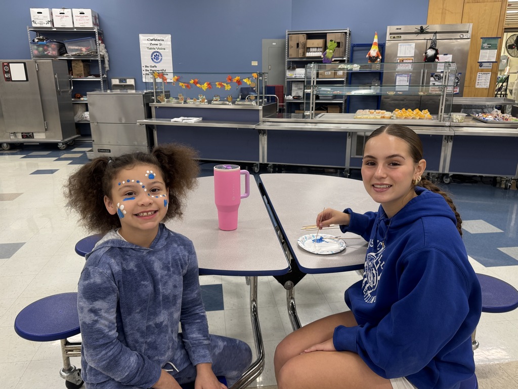 Please enjoy these pictures from our Spirit Week's face-painting day! Our elementary students always have fun when the high schoolers come and visit them.💙🤍🐾
